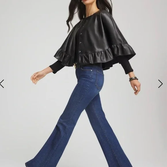 Chico’s Faux Leather Ruffle Cape Black NWT - Picture 3 of 4